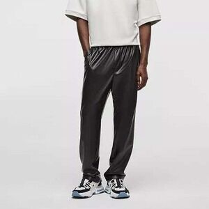 Mode of One Mens Relaxed Fit Faux Leather Pull On Pants Deep Black L NEW